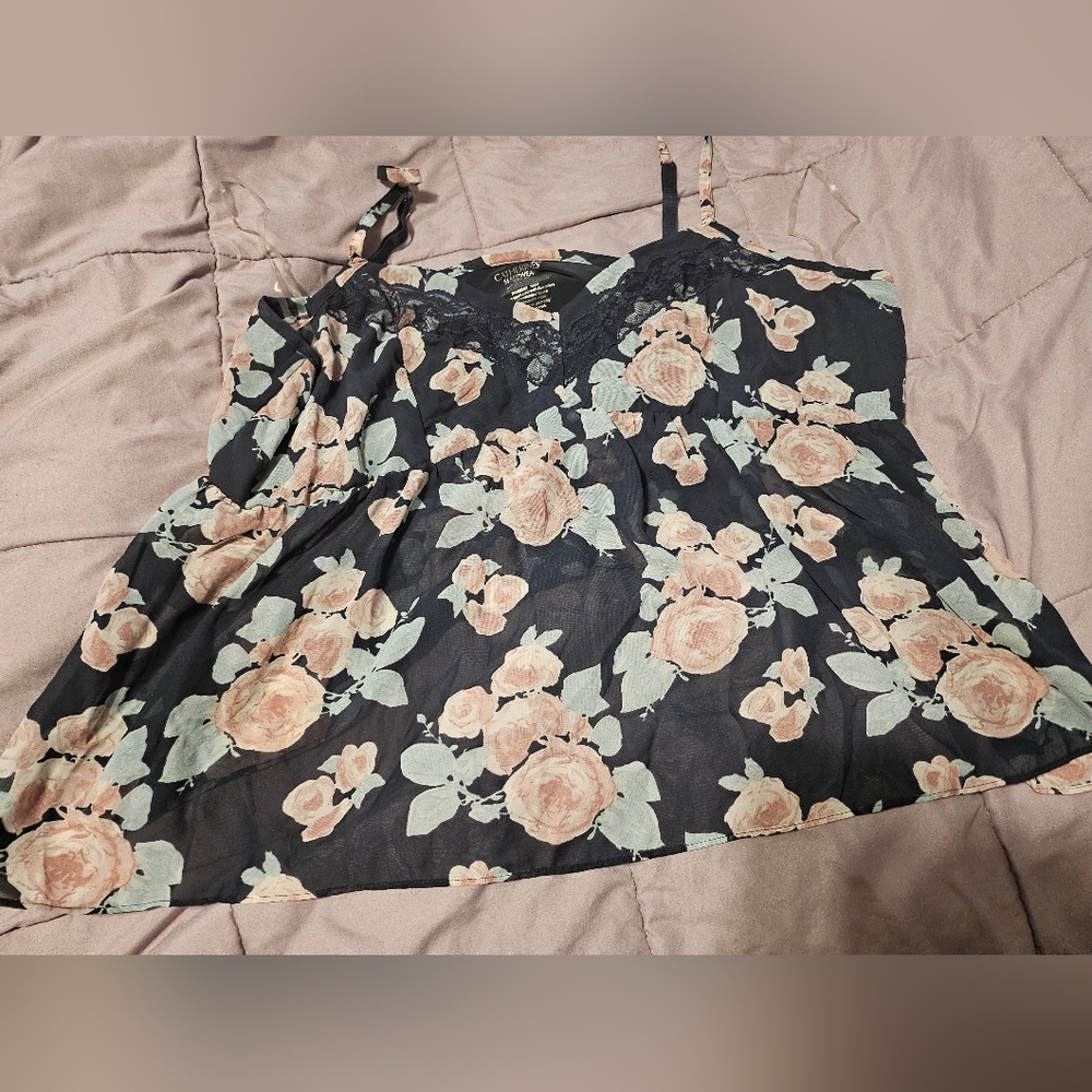 Catherines Black and Pink Floral Camisole